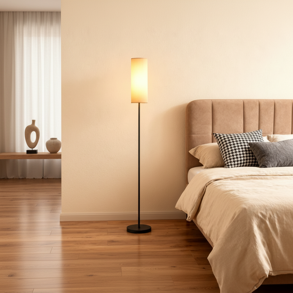 Black Minimalist Linen Shade Artistic Living Room LED Decor Floor Lamp