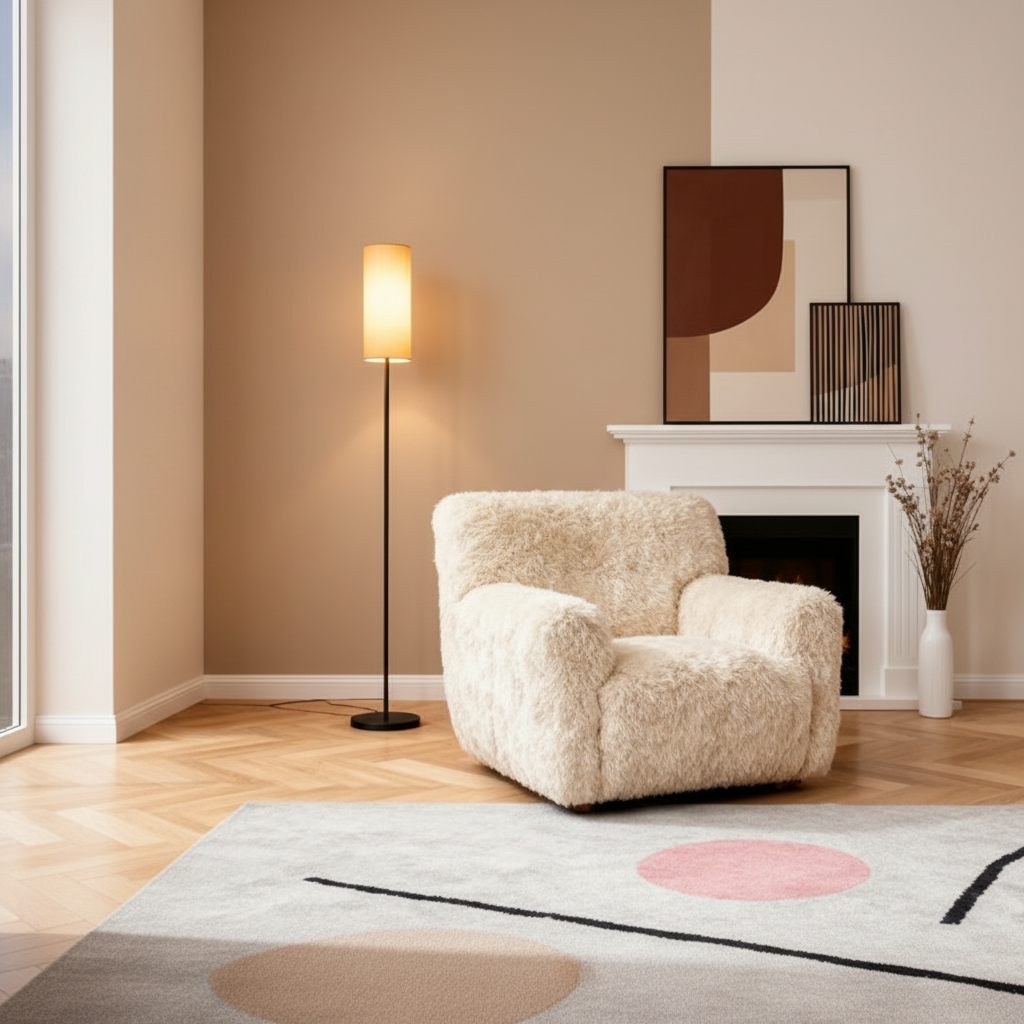 Black Minimalist Linen Shade Artistic Living Room LED Decor Floor Lamp