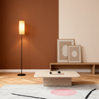Black Minimalist Linen Shade Artistic Living Room LED Decor Floor Lamp