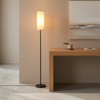 Black Minimalist Linen Shade Artistic Living Room LED Decor Floor Lamp