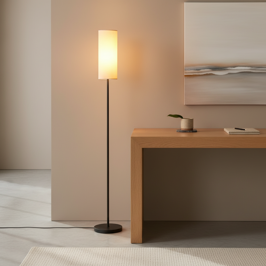 Black Minimalist Linen Shade Artistic Living Room LED Decor Floor Lamp