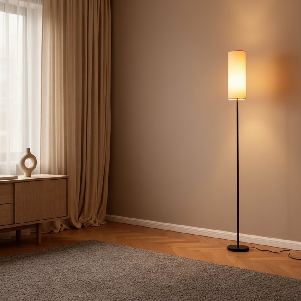 Black Minimalist Linen Shade Artistic Living Room LED Decor Floor Lamp
