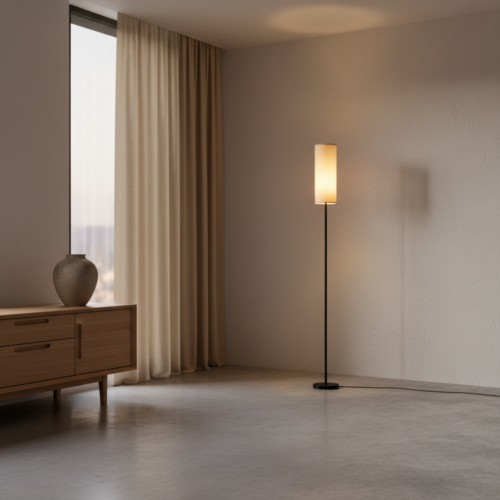 Black Minimalist Linen Shade Artistic Living Room LED Decor Floor Lamp