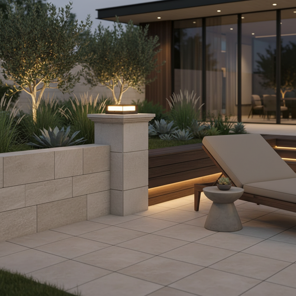 Black Modern Solar Garden Pillar Light — Warm White Weatherproof LED