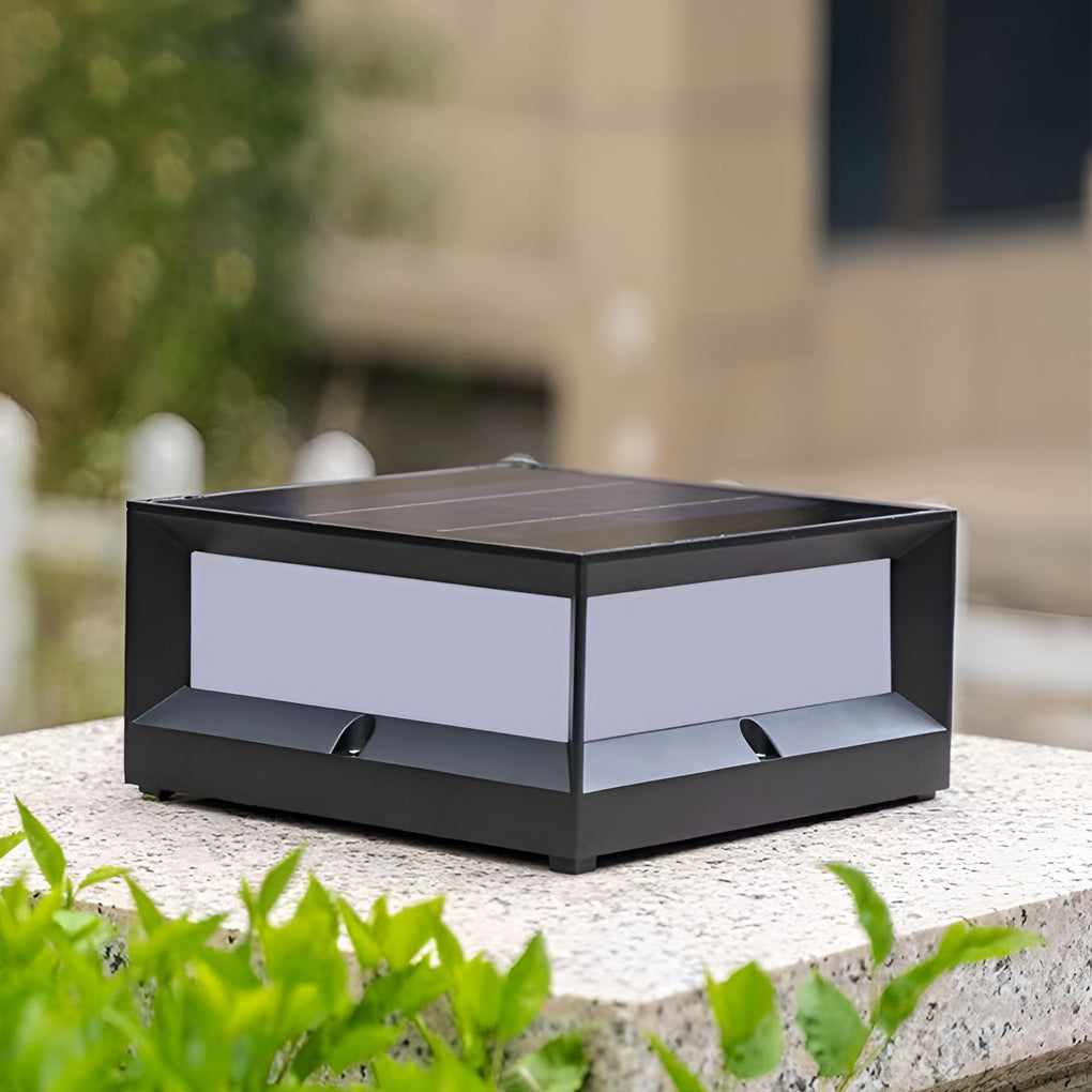Black Modern Solar Garden Pillar Light — Warm White Weatherproof LED