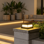 Black Modern Solar Garden Pillar Light — Warm White Weatherproof LED