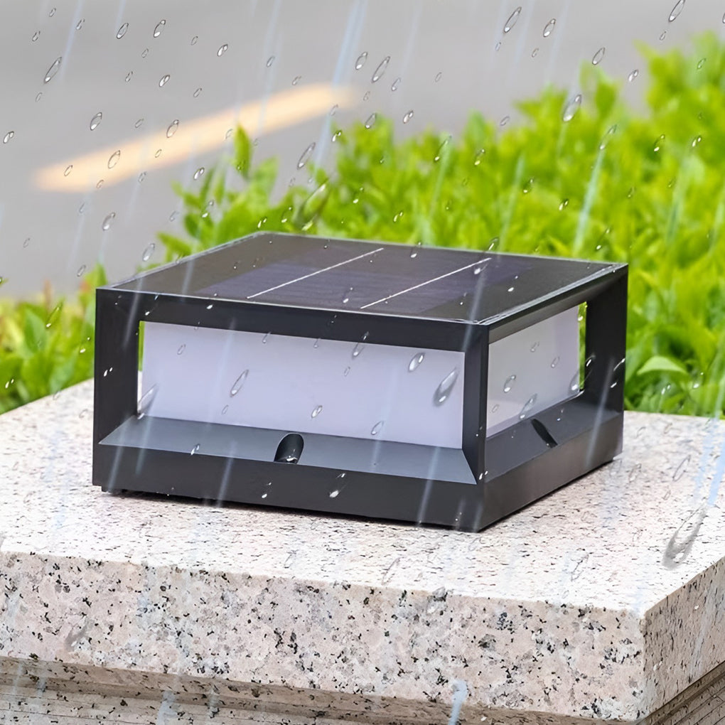 Black Modern Solar Garden Pillar Light — Warm White Weatherproof LED