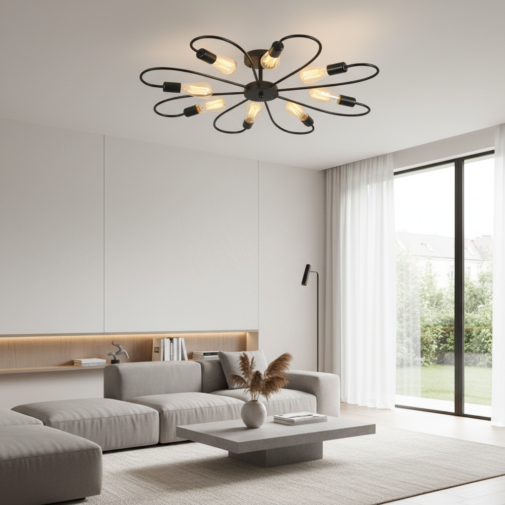 Black Nordic Flower Design 360 Illumination LED Ceiling Light