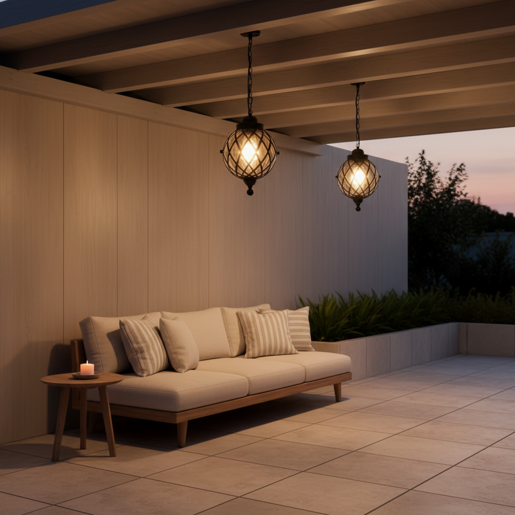 Black Retro Aluminium Globe Outdoor Pendant Light — Garden Hanging
