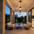 Black Retro Metal Outdoor Pendant Light — Glass Shade Aluminium Balcony