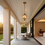 Black Retro Metal Outdoor Pendant Light — Glass Shade Aluminium Balcony