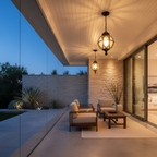 Black Retro Metal Outdoor Pendant Light — Glass Shade Aluminium Balcony