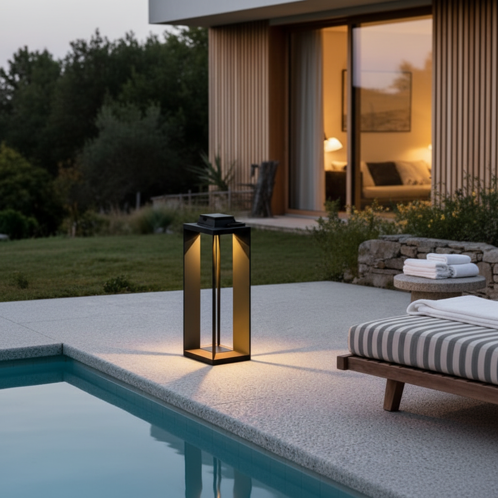 Black Solar Camping Lantern — Dusk to Dawn Dual Power Modern Design