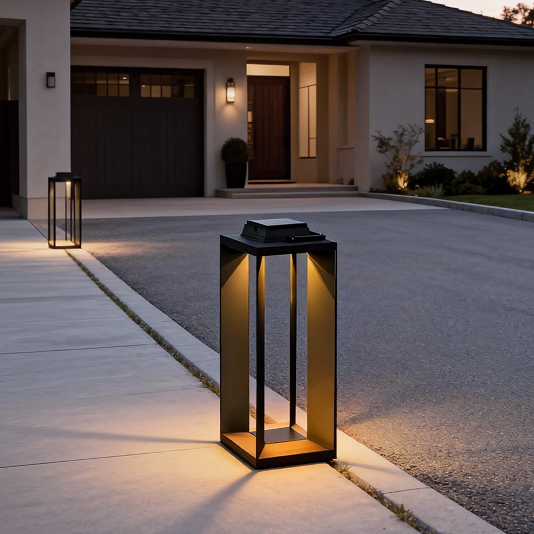 Black Solar Camping Lantern — Dusk to Dawn Dual Power Modern Design