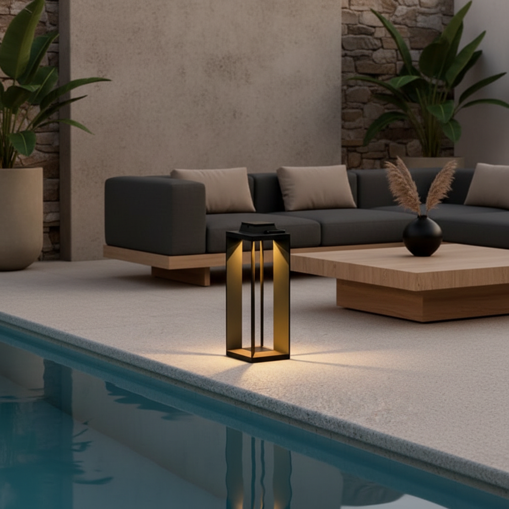 Black Solar Camping Lantern — Dusk to Dawn Dual Power Modern Design