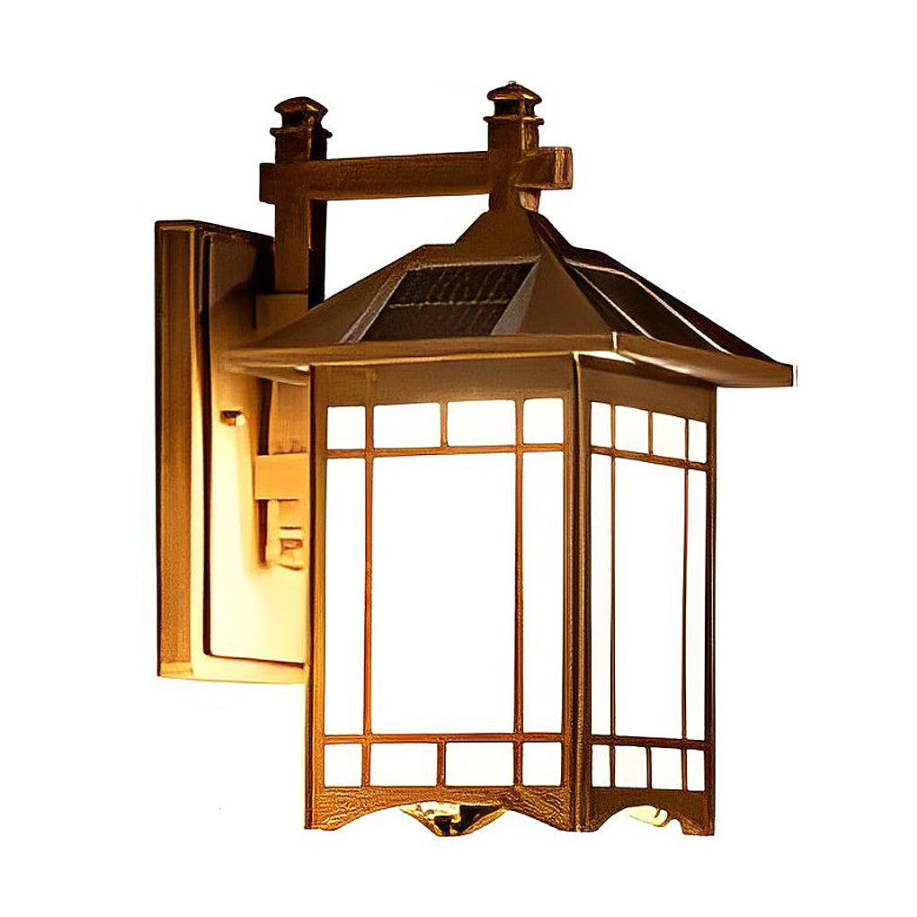 Black Solar Die-Cast Aluminium Outdoor Wall Sconce — Bronze Glass Shade