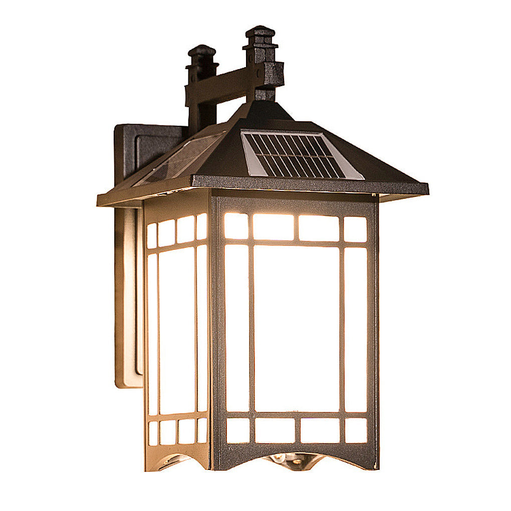 Black Solar Die-Cast Aluminium Outdoor Wall Sconce — Bronze Glass Shade