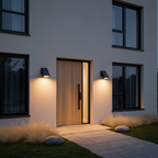 Black Solar Outdoor Wall Lantern — Adjustable Panel Warm White Garden