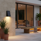 Black Solar Outdoor Wall Lantern — Adjustable Panel Warm White Garden