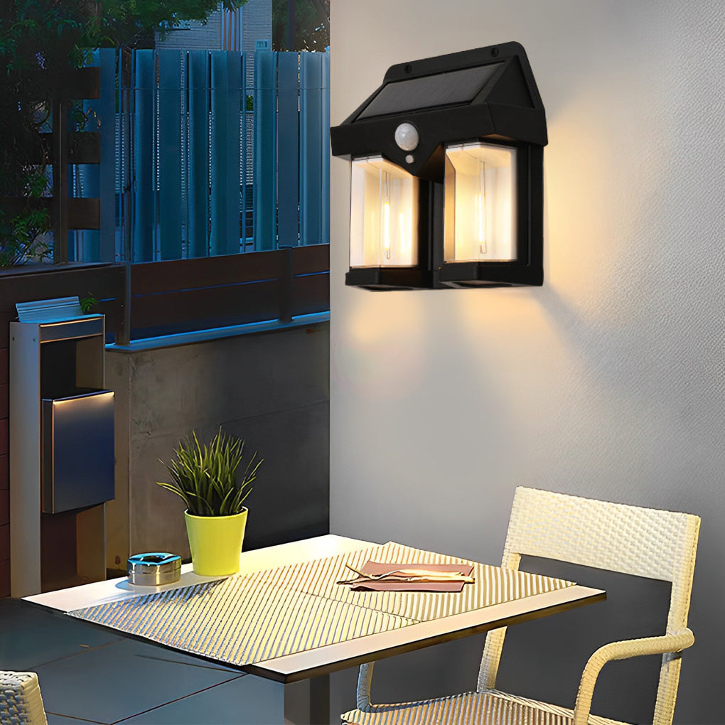 Black Solar Outdoor Wall Lantern — IP65 Eco Friendly Small Profile