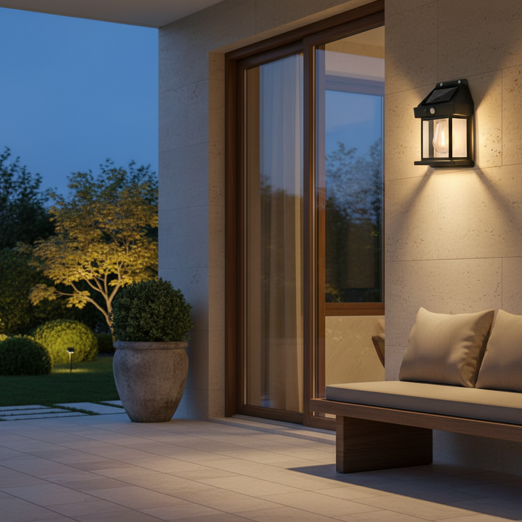 Black Solar Outdoor Wall Lantern — IP65 Eco Friendly Small Profile