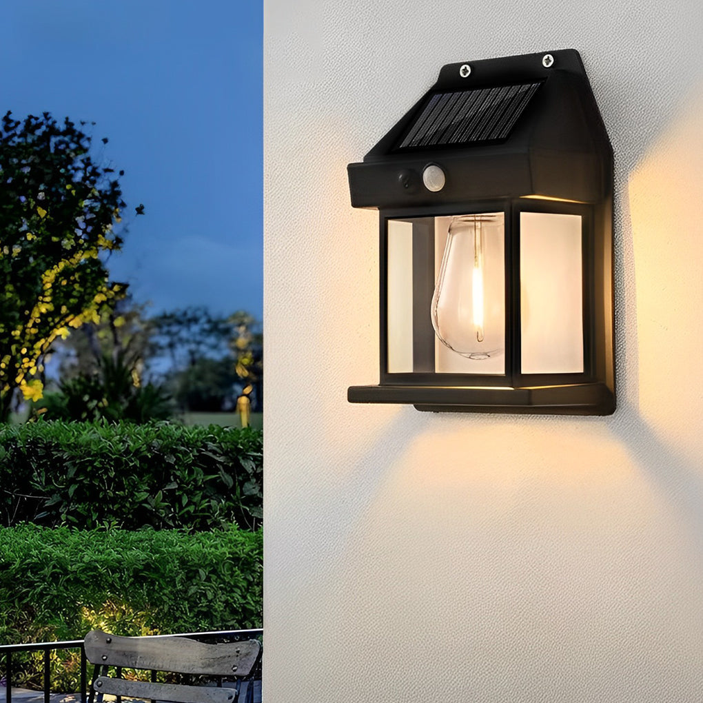 Black Solar Outdoor Wall Lantern — IP65 Eco Friendly Small Profile