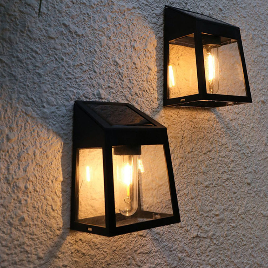 Black Solar Outdoor Wall Lantern — IP65 Eco Friendly Small Profile