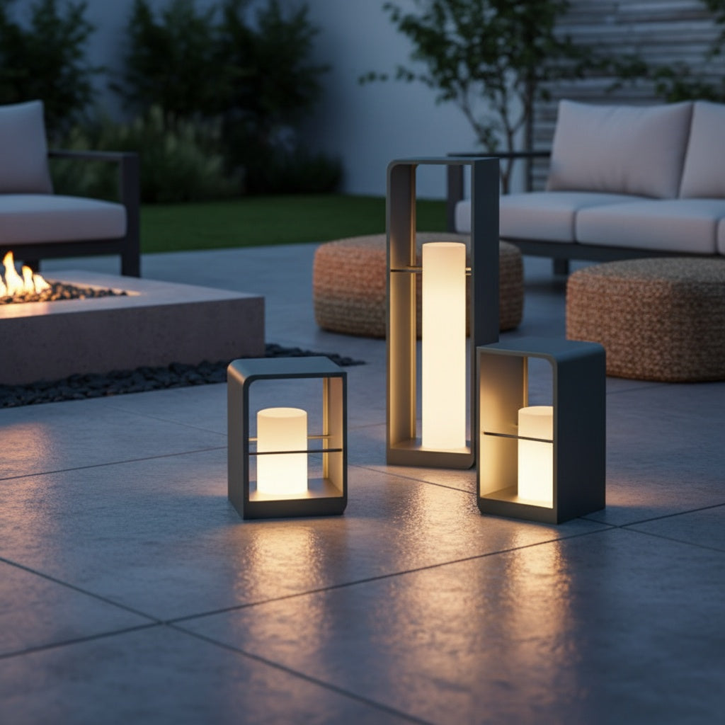 Black Stainless Steel Solar Outdoor Lantern — Dual Power Hardwired Option