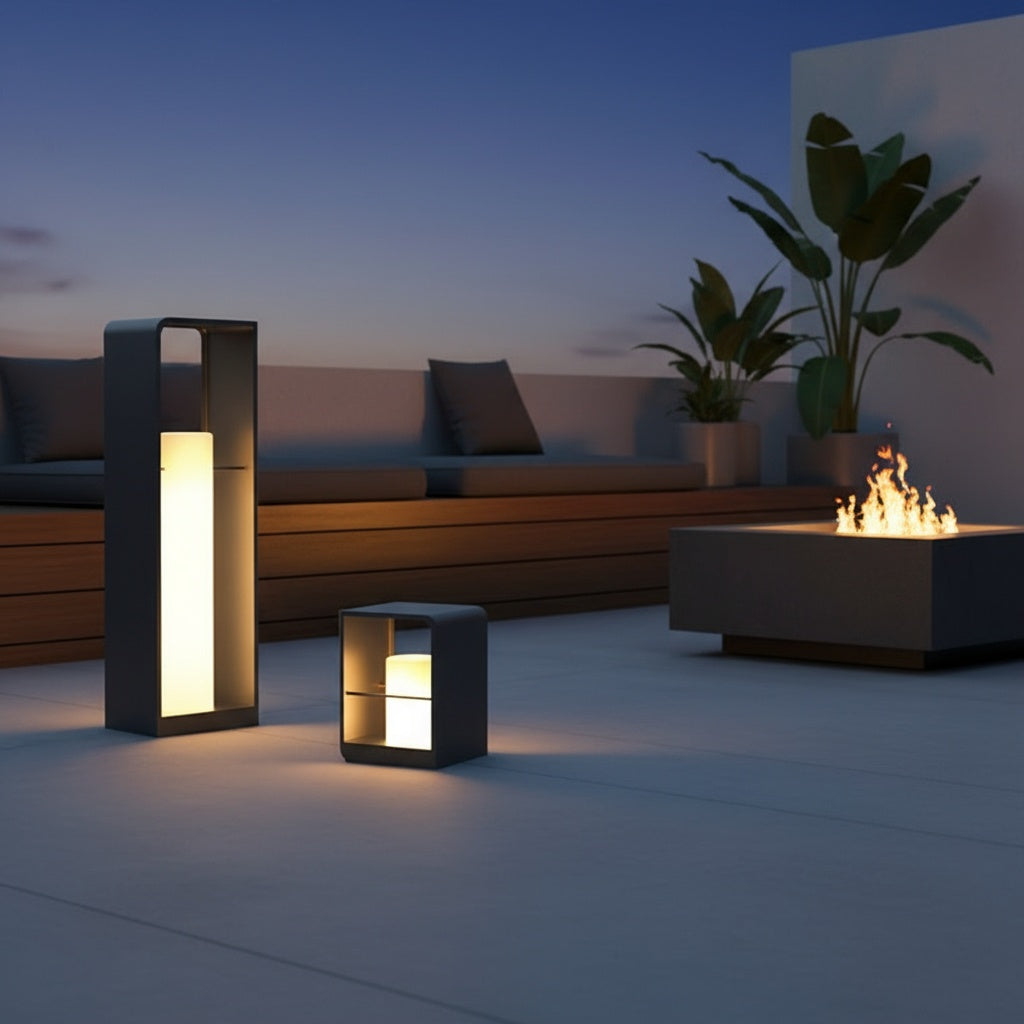 Black Stainless Steel Solar Outdoor Lantern — Dual Power Hardwired Option