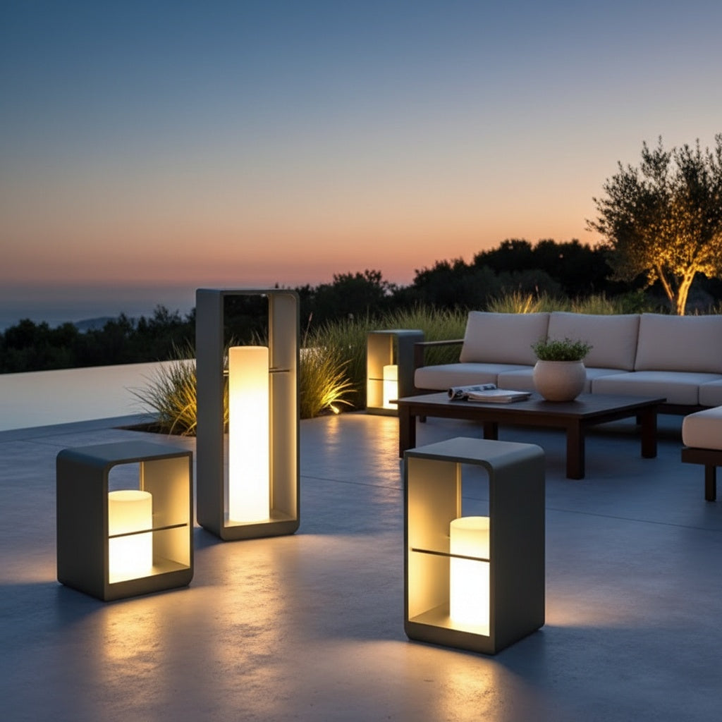 Black Stainless Steel Solar Outdoor Lantern — Dual Power Hardwired Option