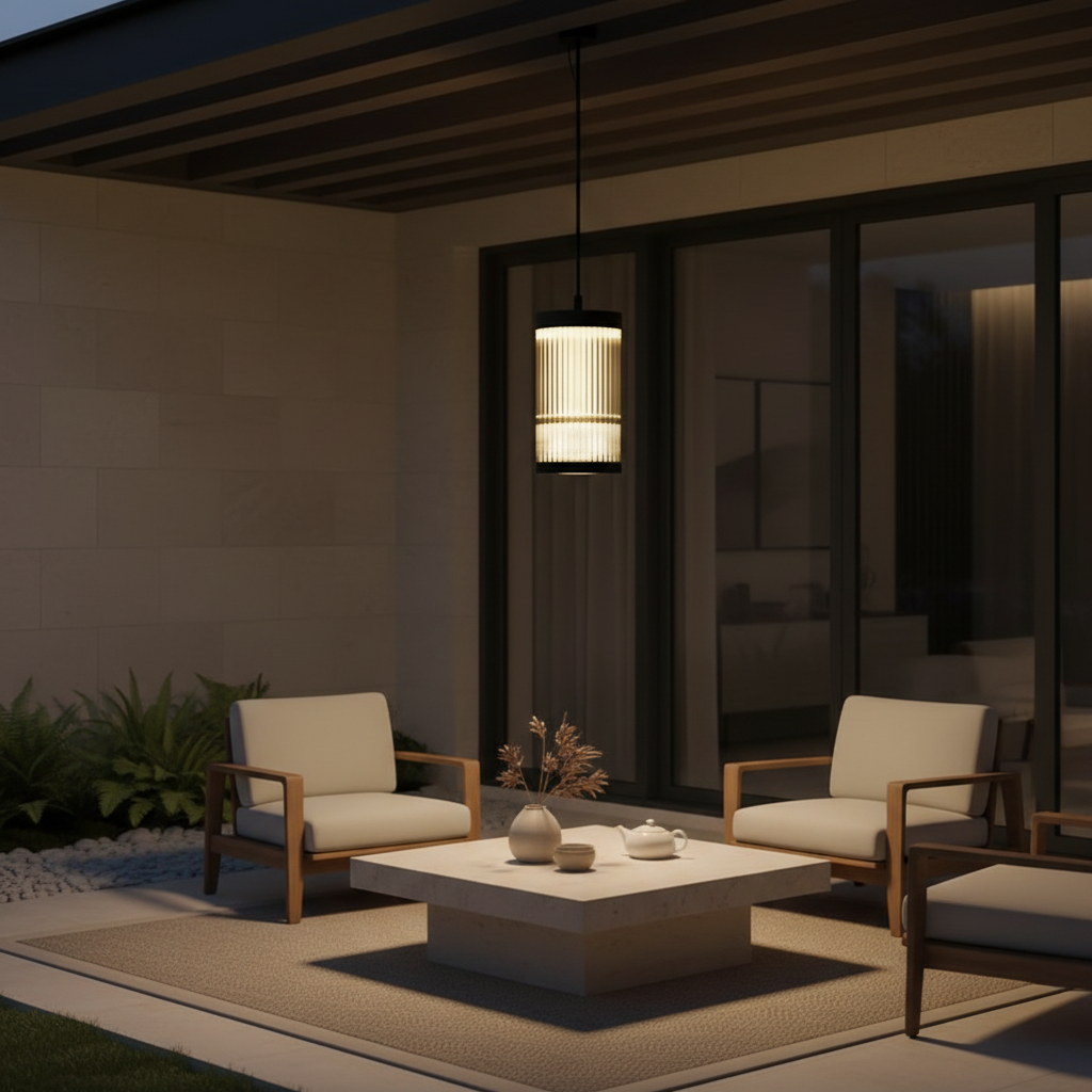 Black Waterproof Outdoor LED Pendant Light — Stainless Steel Modern Hanging