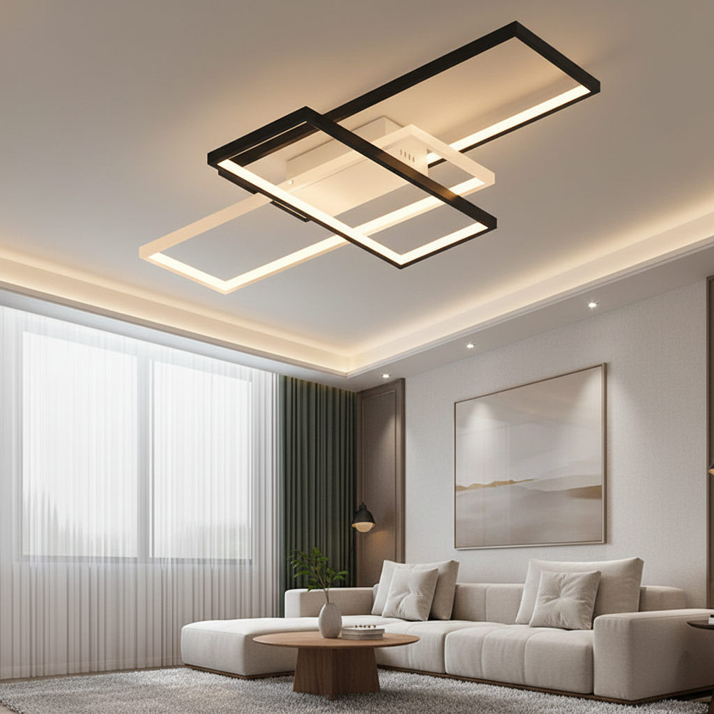 Black White Multi-Tiered Dimmable LED Flush Mount — Warm White Ceiling