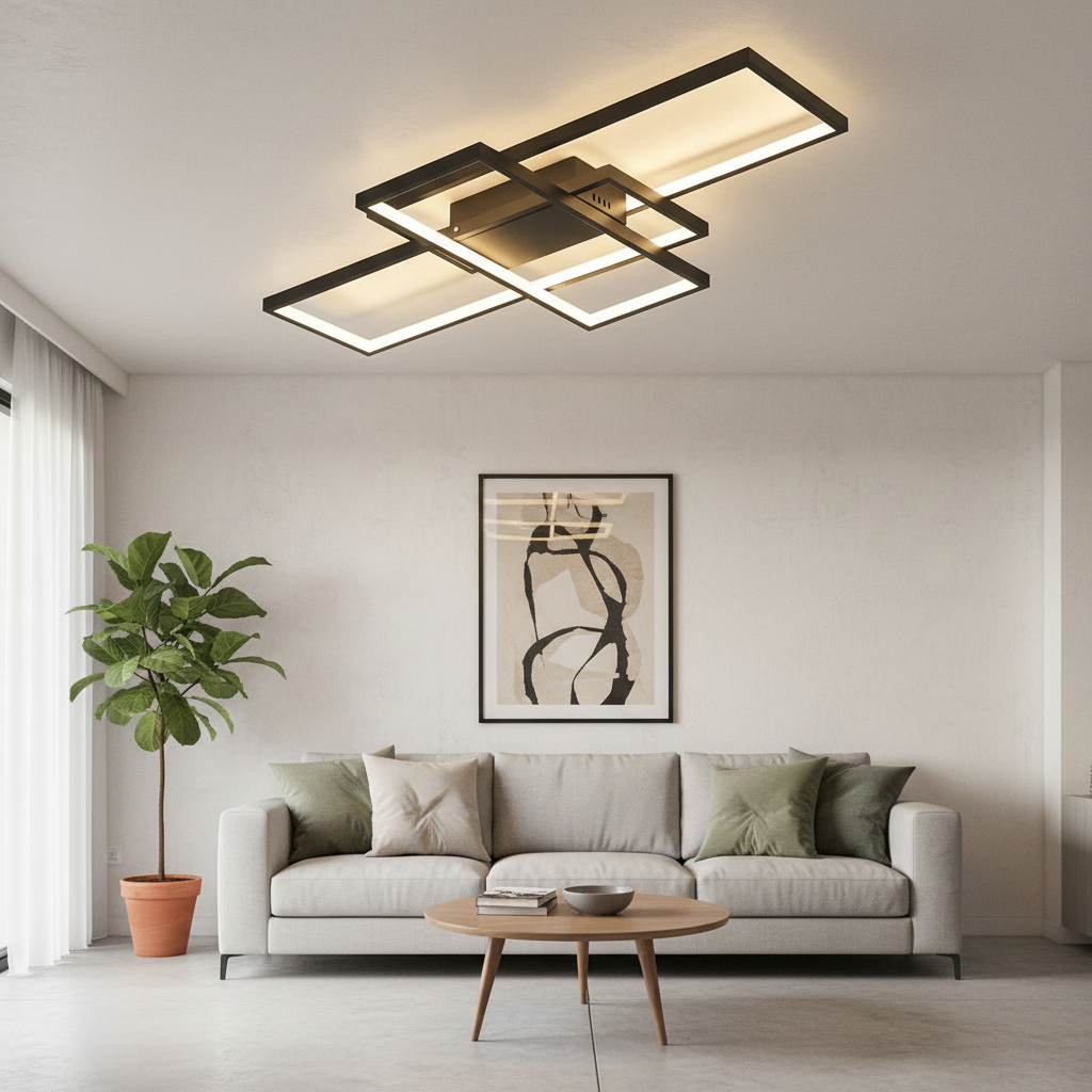 Black White Multi-Tiered Dimmable LED Flush Mount — Warm White Ceiling