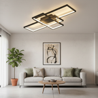 Black White Multi-Tiered Dimmable LED Flush Mount — Warm White Ceiling
