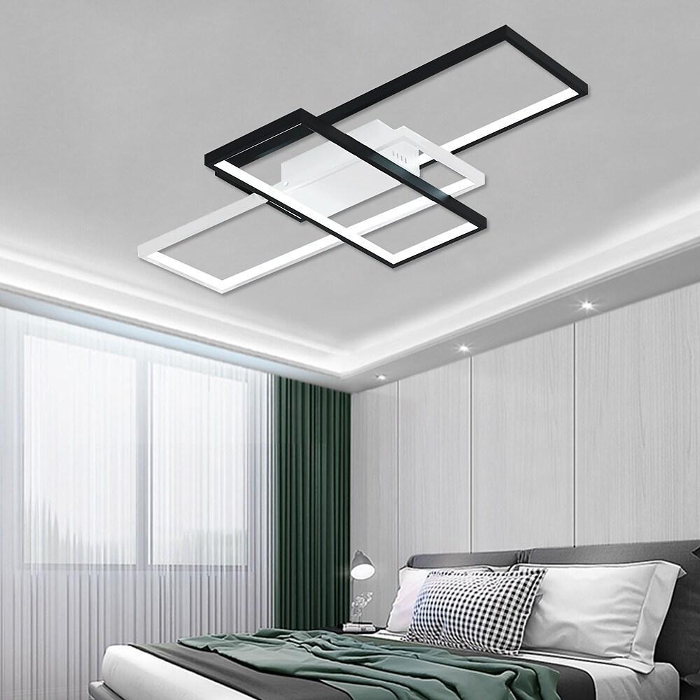 Black White Multi-Tiered Dimmable LED Flush Mount — Warm White Ceiling