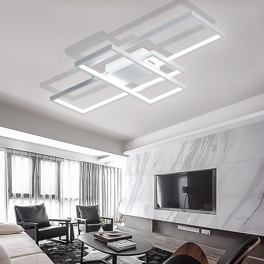 Black White Multi-Tiered Dimmable LED Flush Mount — Warm White Ceiling