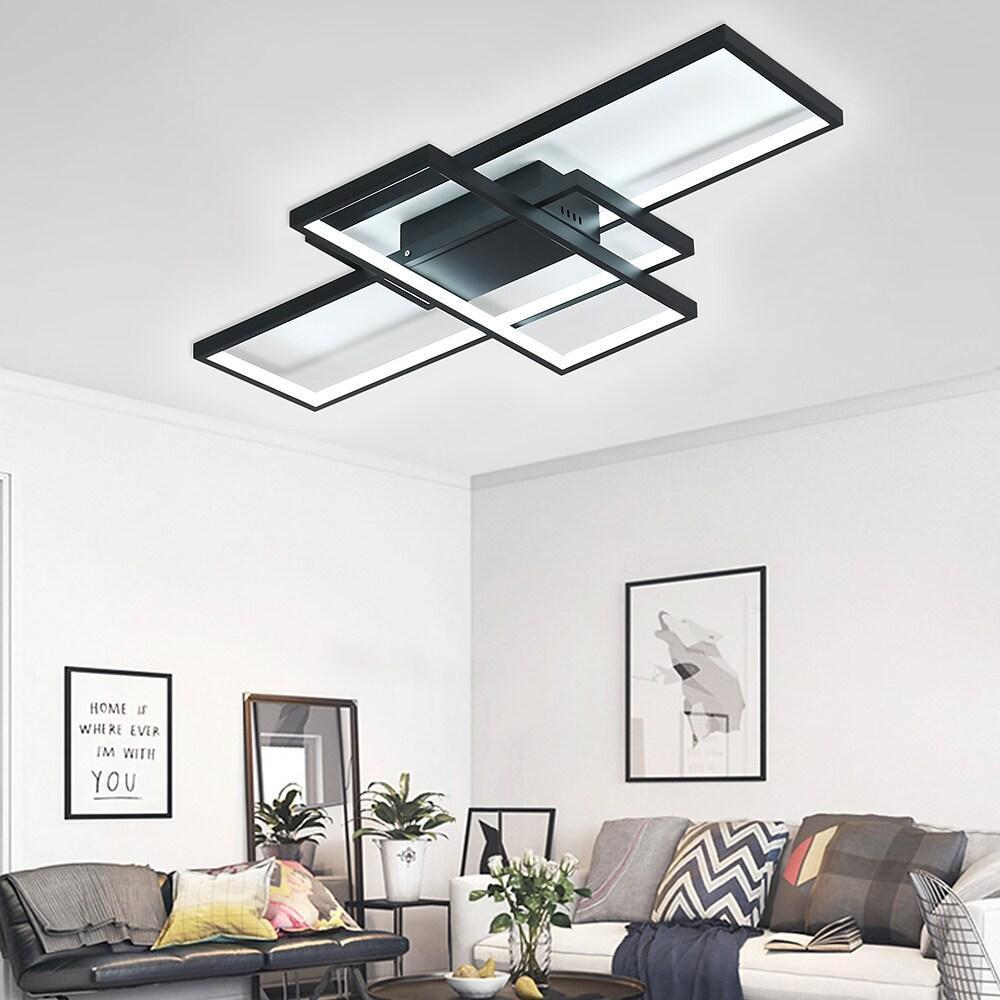 Black White Multi-Tiered Dimmable LED Flush Mount — Warm White Ceiling