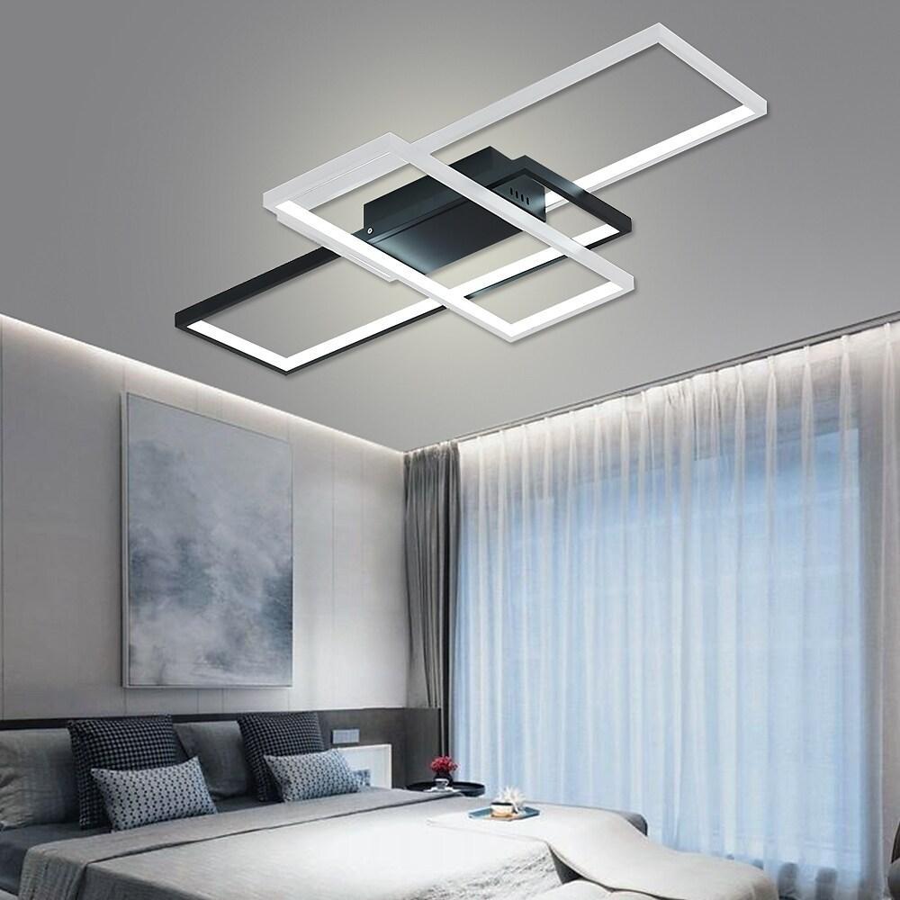 Black White Multi-Tiered Dimmable LED Flush Mount — Warm White Ceiling