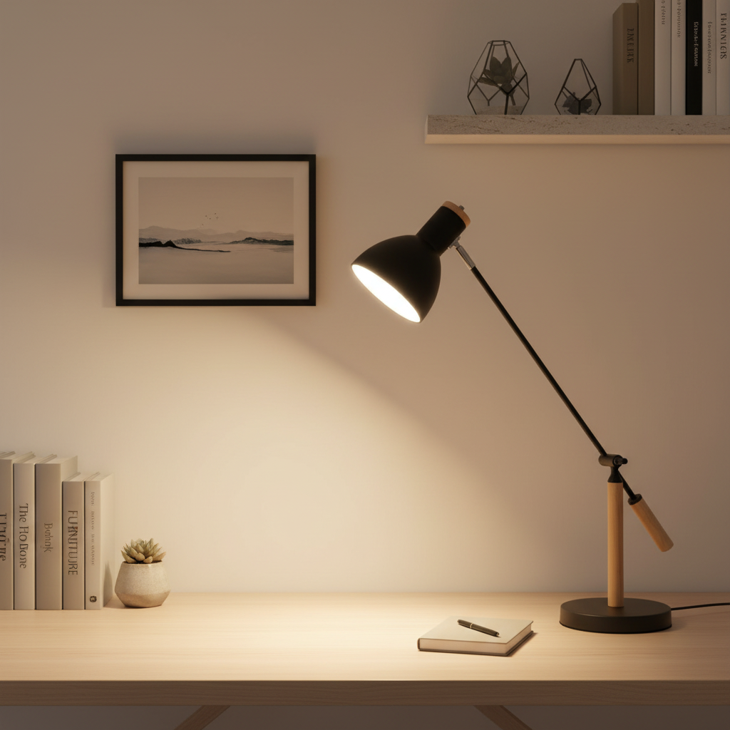 Black Wood Metal Nordic Adjustable Reading LED Desk Lamp — Contemporary