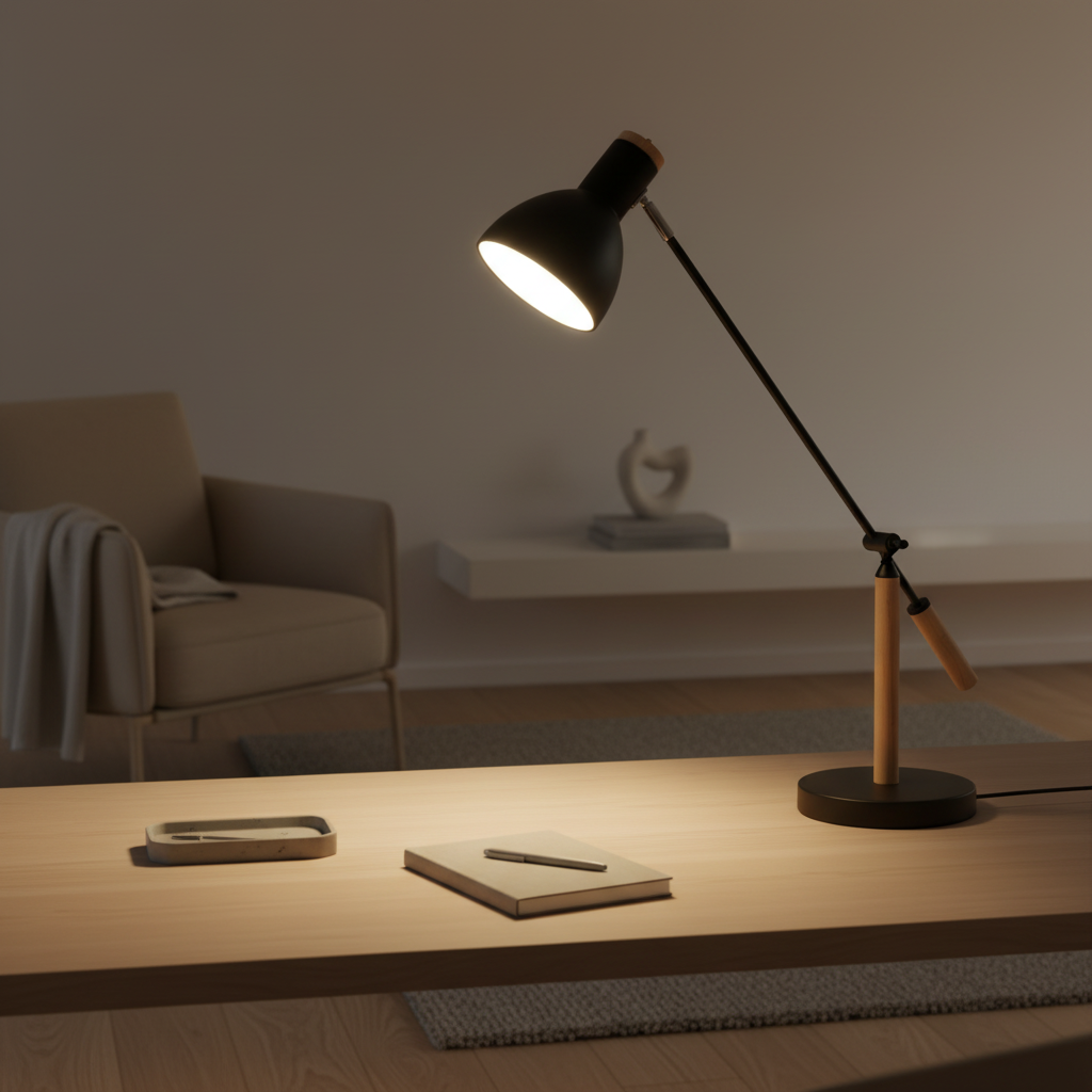 Black Wood Metal Nordic Adjustable Reading LED Desk Lamp — Contemporary