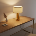 Brass Geometric Faux Silk Shade Table Lamp — In-Line Switch Bedroom
