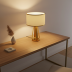 Brass Geometric Faux Silk Shade Table Lamp — In-Line Switch Bedroom