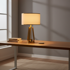 Brass Geometric Faux Silk Shade Table Lamp — In-Line Switch Bedroom