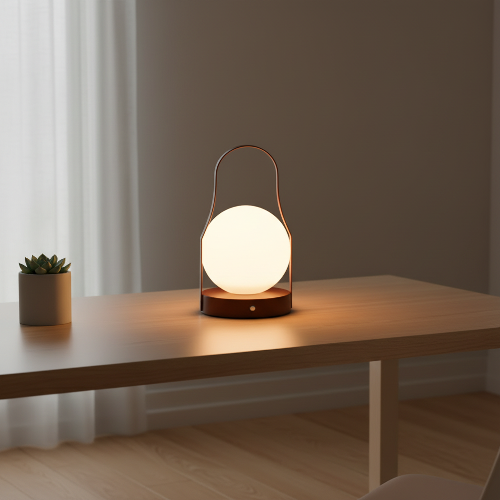 Brass Handle Moon Shape Cordless LED Bedside Table Lamp — Adjustable