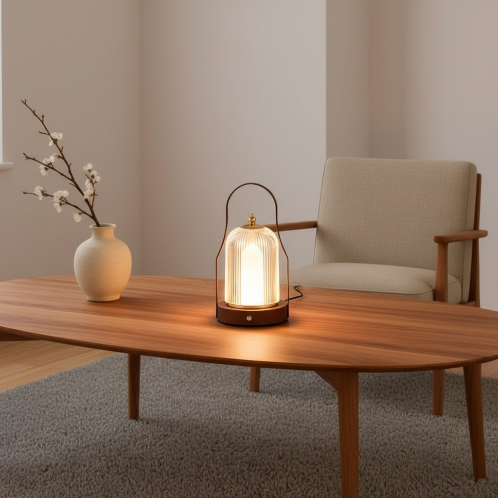 Brass Handle Moon Shape Cordless LED Bedside Table Lamp — Adjustable