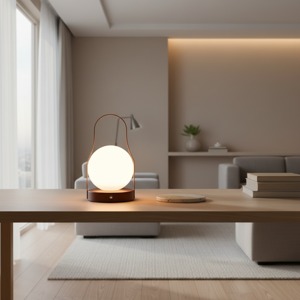 Brass Handle Moon Shape Cordless LED Bedside Table Lamp — Adjustable