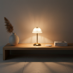 Brushed Brass Minimalist Cordless Battery Operated Bedside Table Lamp