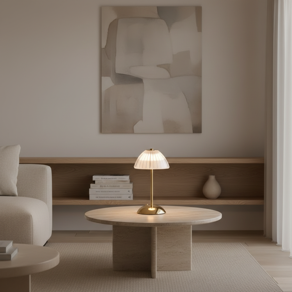 Brushed Brass Minimalist Cordless Battery Operated Bedside Table Lamp