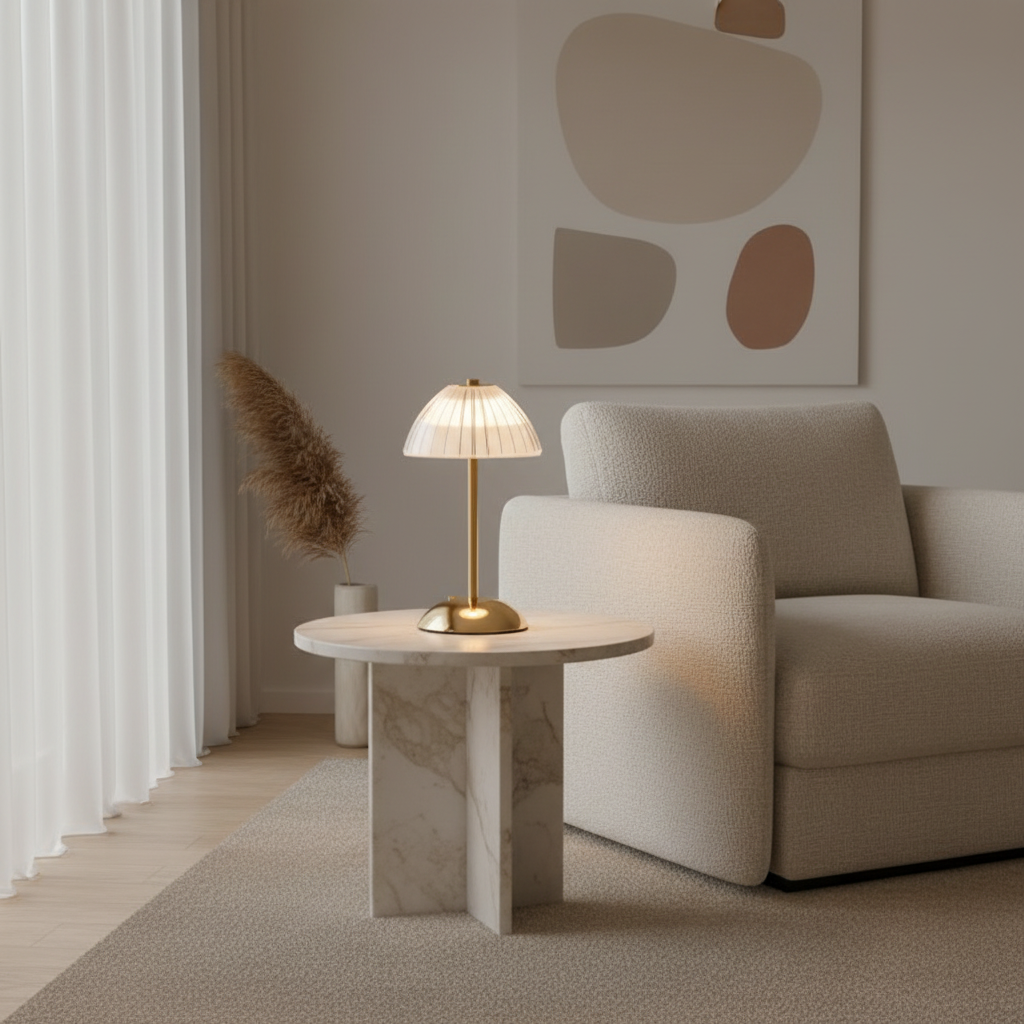 Brushed Brass Minimalist Cordless Battery Operated Bedside Table Lamp