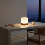 Burlywood Wood Base Cordless LED Table Lamp — Milky Glass Shade Accent